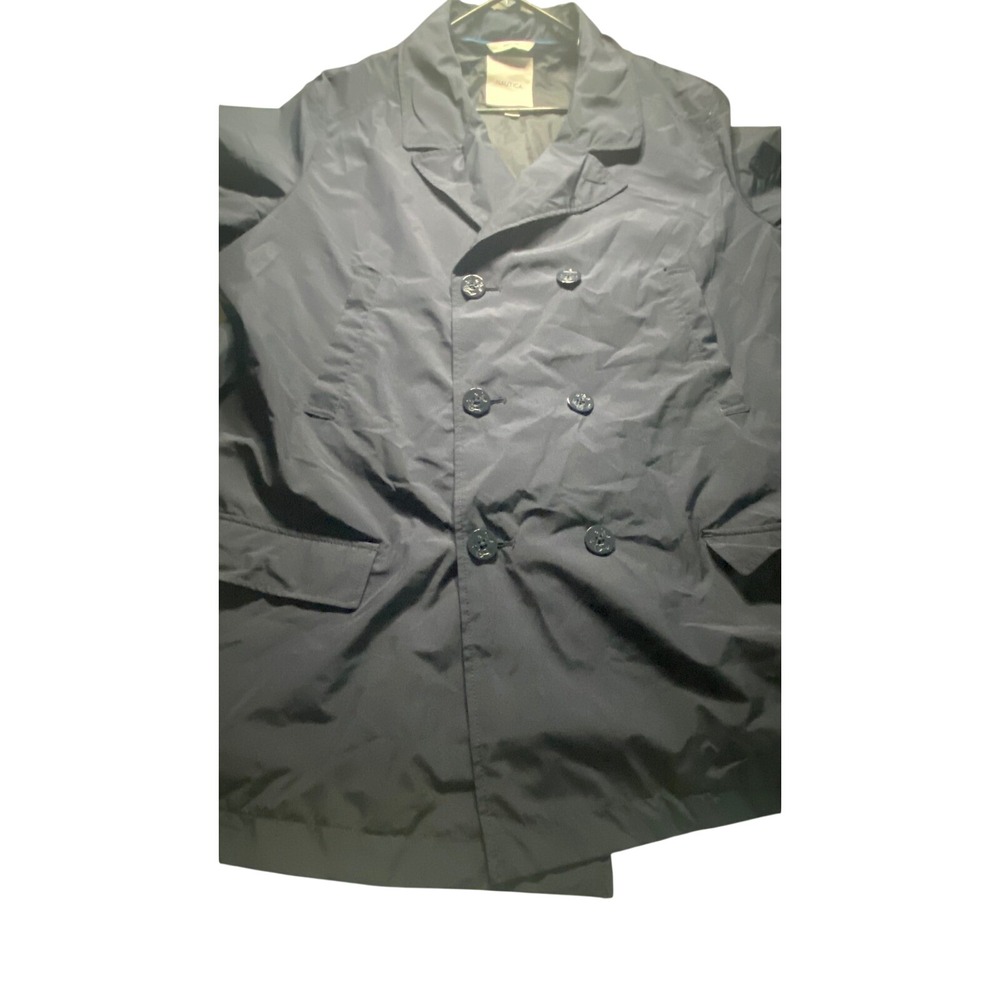 Nautica Mens Navy Blue Double Breasted Pea Coat Jacket Lightweight XXL 2XL